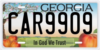 GA license plate CAR9909