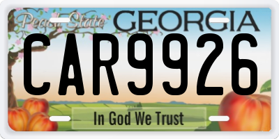 GA license plate CAR9926