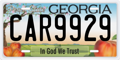 GA license plate CAR9929