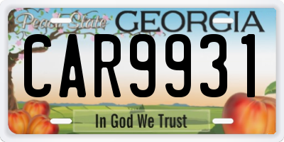 GA license plate CAR9931