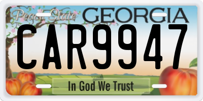 GA license plate CAR9947