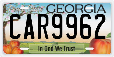 GA license plate CAR9962