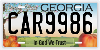 GA license plate CAR9986