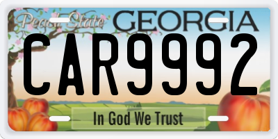 GA license plate CAR9992