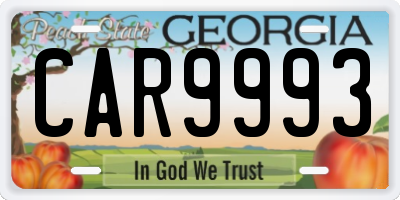 GA license plate CAR9993