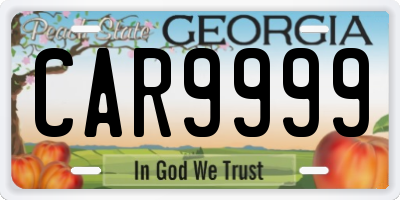 GA license plate CAR9999