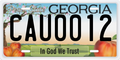 GA license plate CAU0012