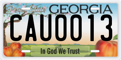 GA license plate CAU0013
