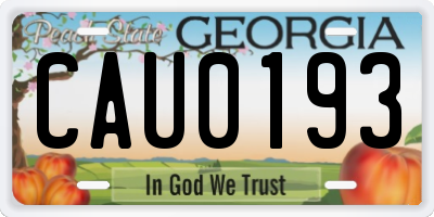 GA license plate CAU0193