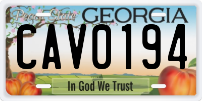 GA license plate CAV0194