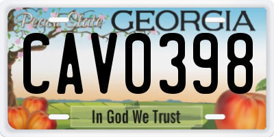 GA license plate CAV0398