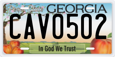 GA license plate CAV0502
