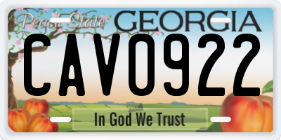 GA license plate CAV0922