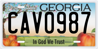 GA license plate CAV0987