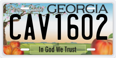 GA license plate CAV1602