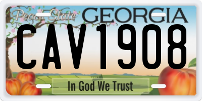 GA license plate CAV1908