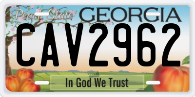 GA license plate CAV2962