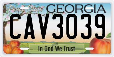 GA license plate CAV3039