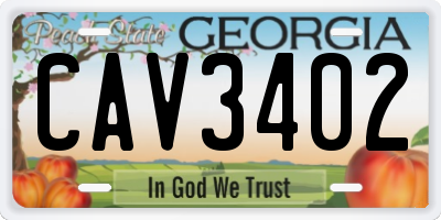 GA license plate CAV3402