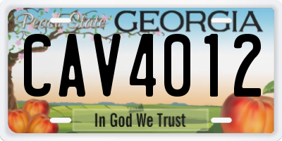 GA license plate CAV4012