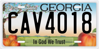 GA license plate CAV4018
