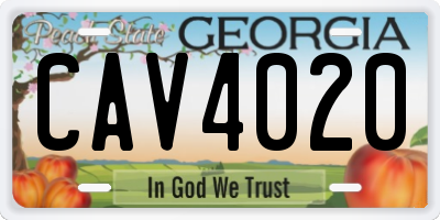 GA license plate CAV4020