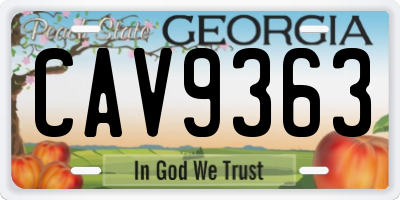 GA license plate CAV9363
