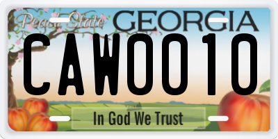 GA license plate CAW0010