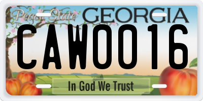 GA license plate CAW0016