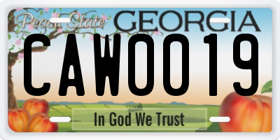 GA license plate CAW0019