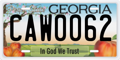 GA license plate CAW0062