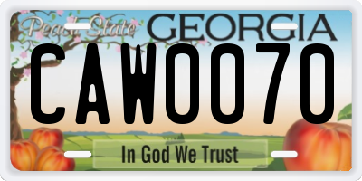 GA license plate CAW0070