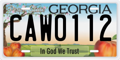GA license plate CAW0112