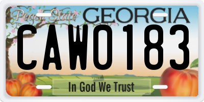 GA license plate CAW0183