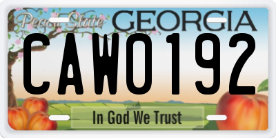 GA license plate CAW0192