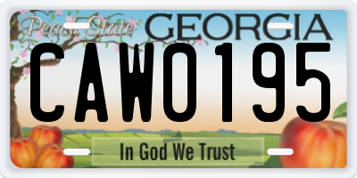 GA license plate CAW0195