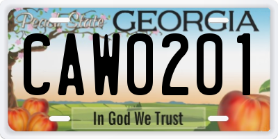 GA license plate CAW0201