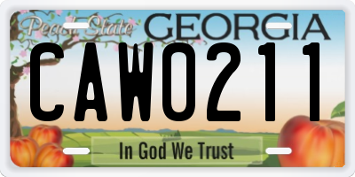 GA license plate CAW0211