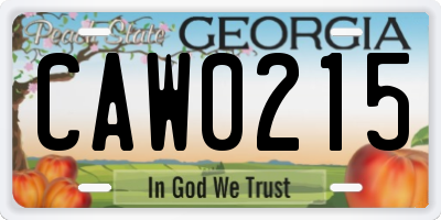 GA license plate CAW0215