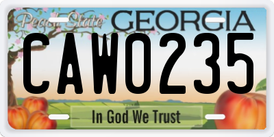 GA license plate CAW0235