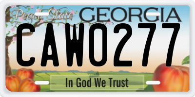 GA license plate CAW0277