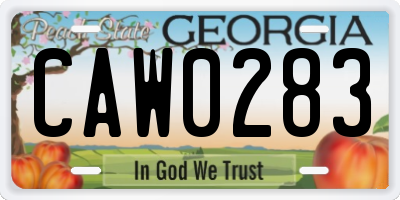 GA license plate CAW0283