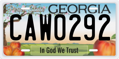 GA license plate CAW0292