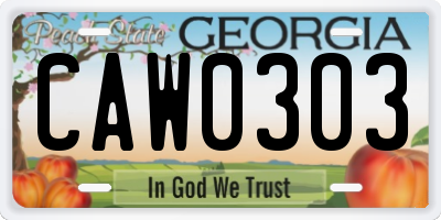 GA license plate CAW0303