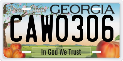 GA license plate CAW0306