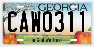 GA license plate CAW0311