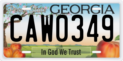 GA license plate CAW0349