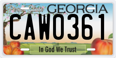 GA license plate CAW0361