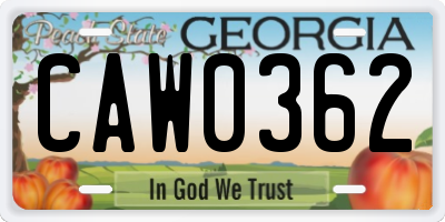 GA license plate CAW0362