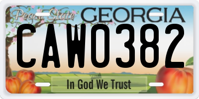 GA license plate CAW0382